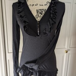 Black Ruffled Long Sleeve Top